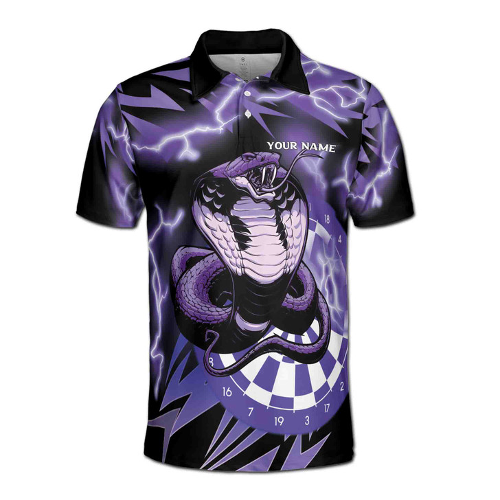 Custom Name Darts Board Lightning Cobra Purple 3D Men's Polo Shirt S-5XL