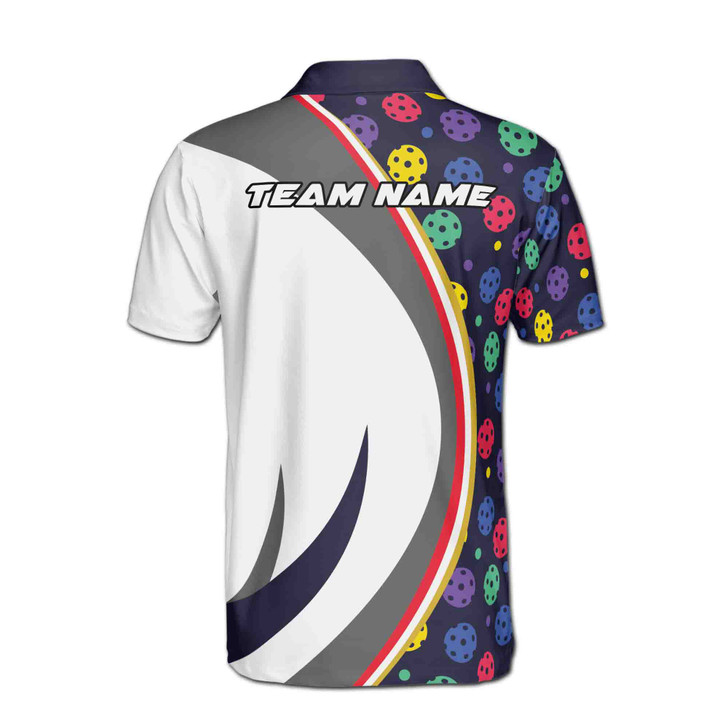 Custom Name Pickleball Wings Colorful White Dark Blue 3D Men's Polo Shirt S-5XL