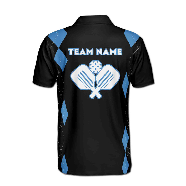 Custom Name Pickleball Paddle Diamond Black Blue 3D Men's Polo Shirt S-5XL