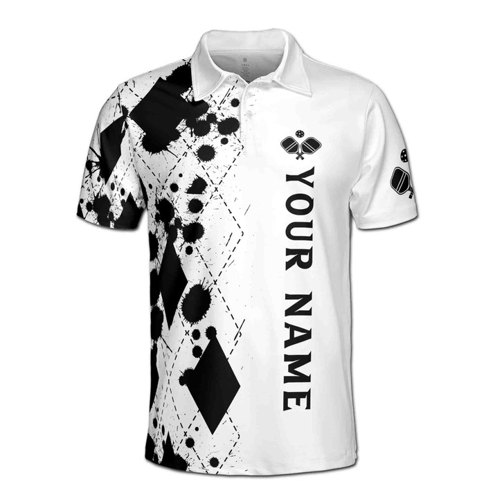 Custom Name Pickleball Paddle Ink Drop White Black 3D Men's Polo Shirt S-5XL