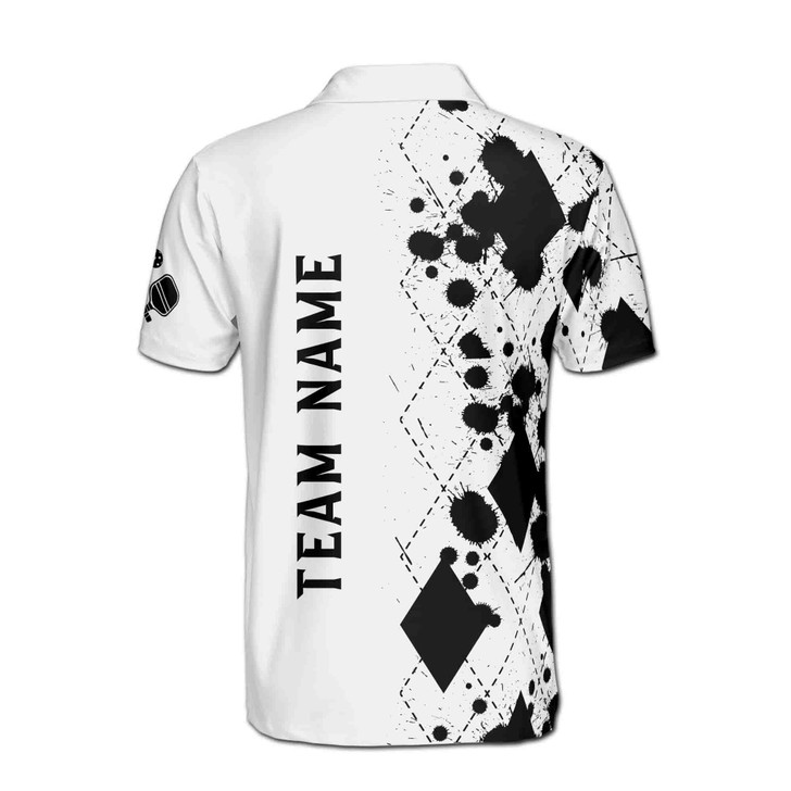 Custom Name Pickleball Paddle Ink Drop White Black 3D Men's Polo Shirt S-5XL