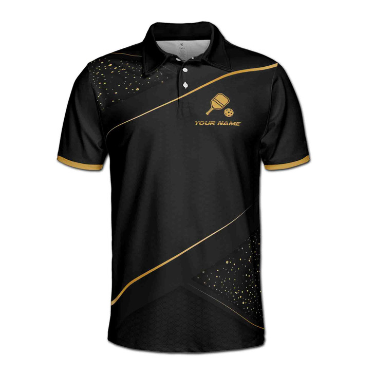 Custom Name Pickleball Paddle Gold Dust Black 3D Men's Polo Shirt S-5XL