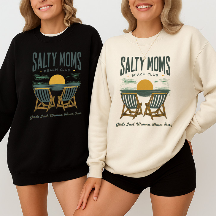 Chill Salty Moms Beach Club Sweatshirt Summer Gift Adult S-5XL