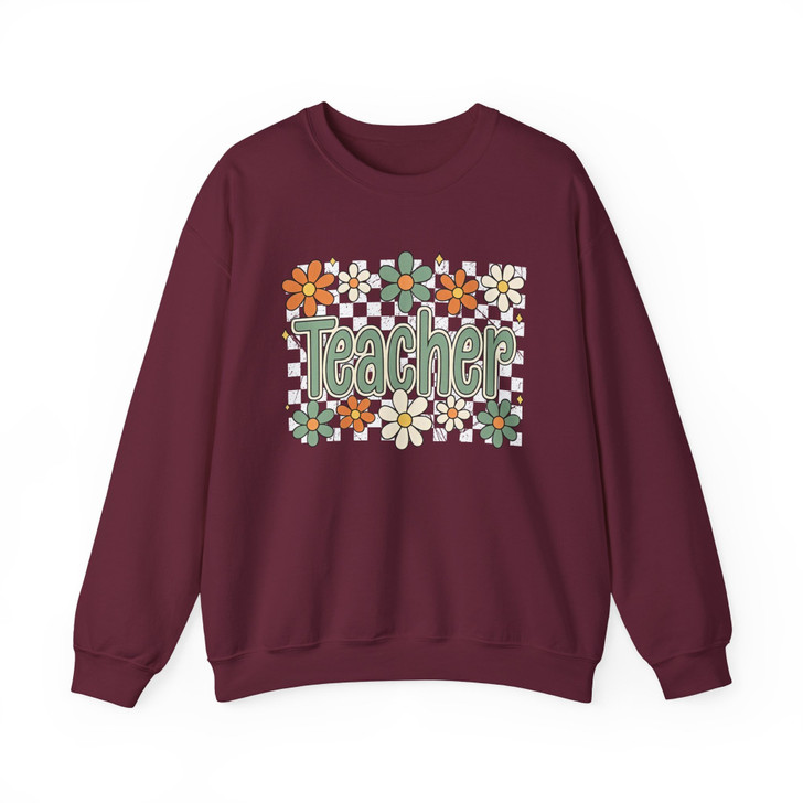 Retro Groovy Floral Teacher Sweatshirt Adult S-5XL