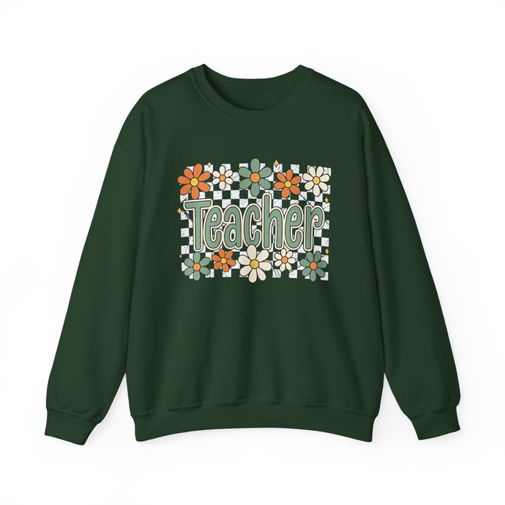 Retro Groovy Floral Teacher Sweatshirt Adult S-5XL