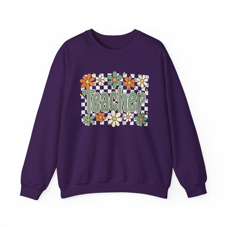 Retro Groovy Floral Teacher Sweatshirt Adult S-5XL