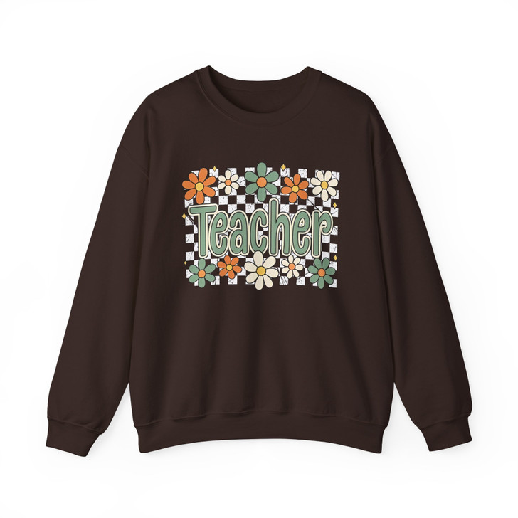 Retro Groovy Floral Teacher Sweatshirt Adult S-5XL
