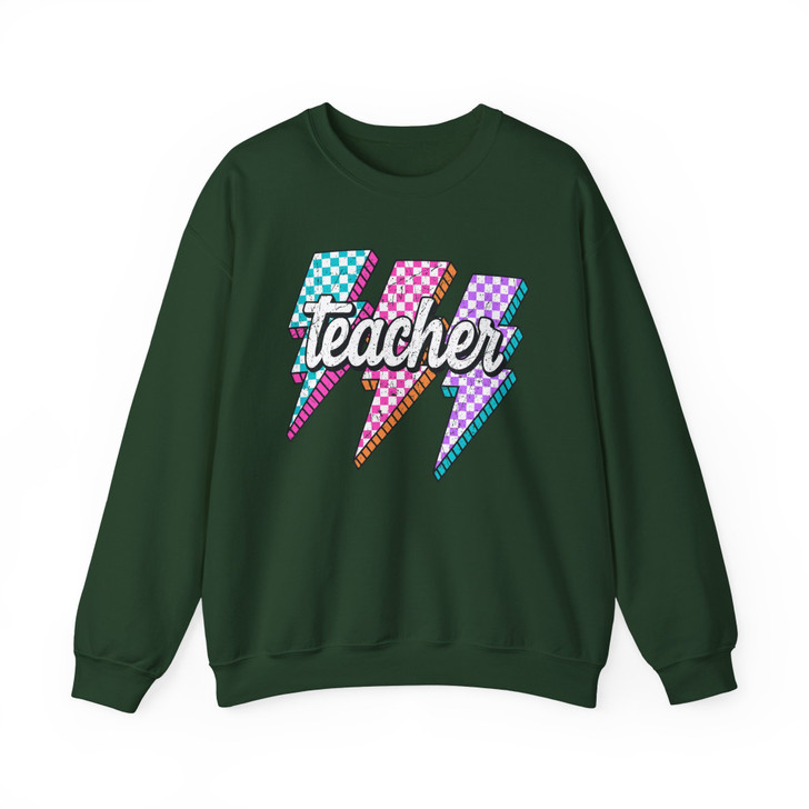 Retro Neon Teacher Checkered Back To School Sweatshirt Adult S-5XL
