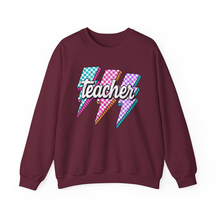 Retro Neon Teacher Checkered Back To School Sweatshirt Adult S-5XL