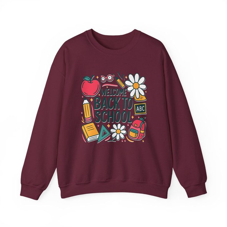 Watercolor Back To School Teacher Sweatshirt Adult S-5XL