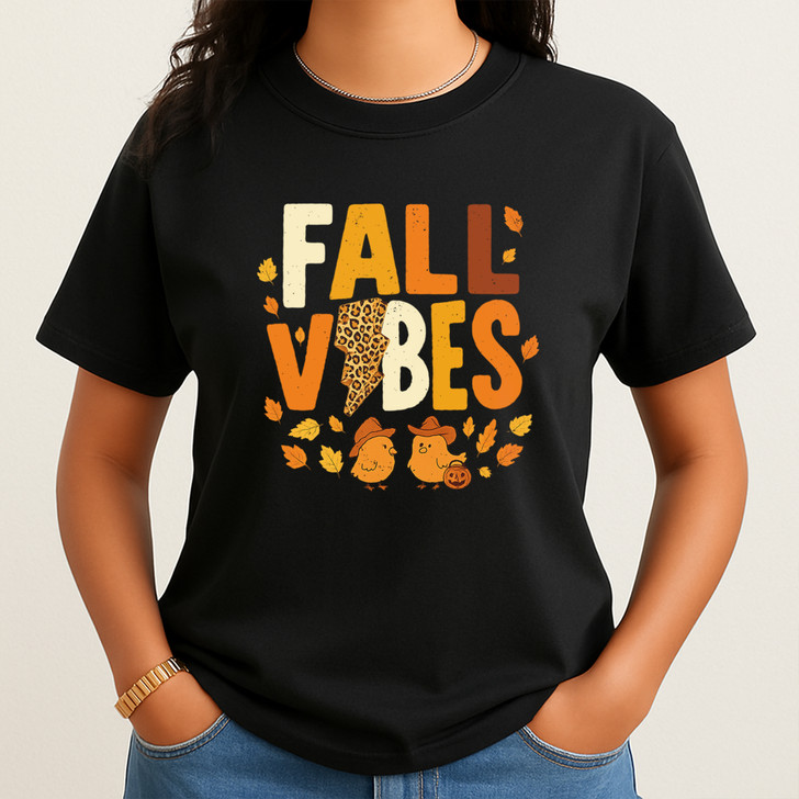 Fall Vibes Cheetah Pumpkin Thanksgiving Shirt Adult T Shirt S-5XL