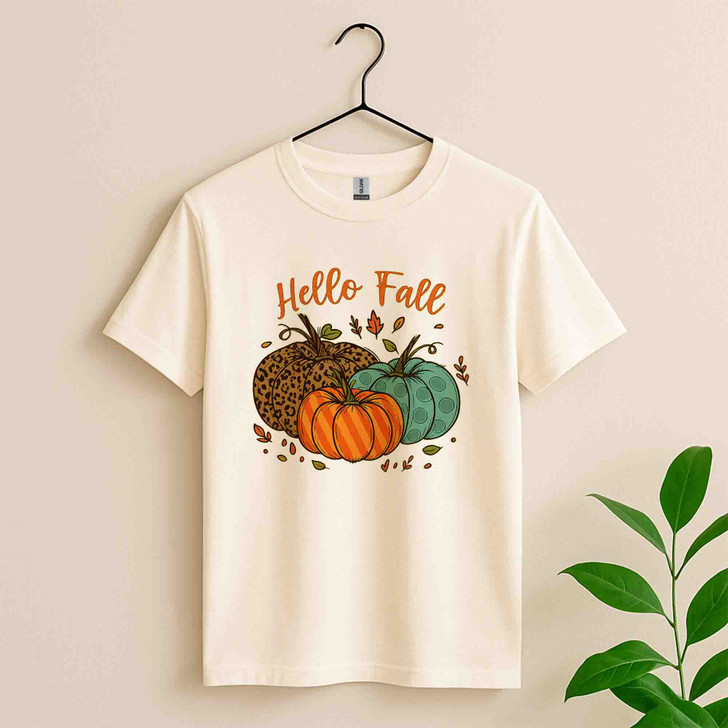 Hello Fall Shirt Cute Thanksgiving Family Outfit Autumn T-Shirt S-5XL