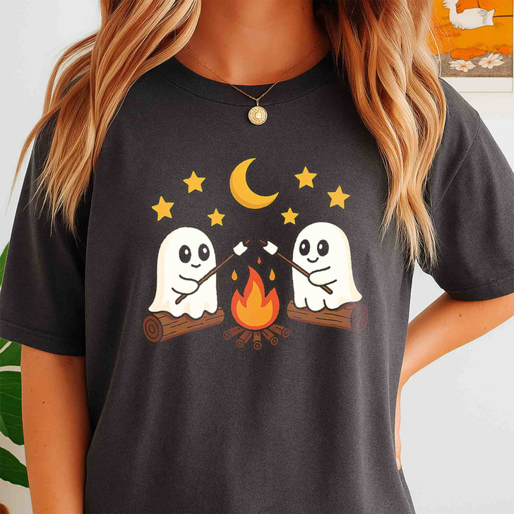 Cute Ghost Campfire Halloween Shirt Cozy Fall T-Shirt S-5XL