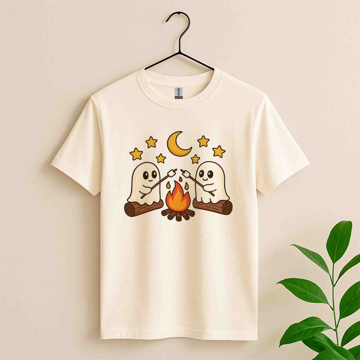 Cute Ghost Campfire Halloween Shirt Cozy Fall T-Shirt S-5XL