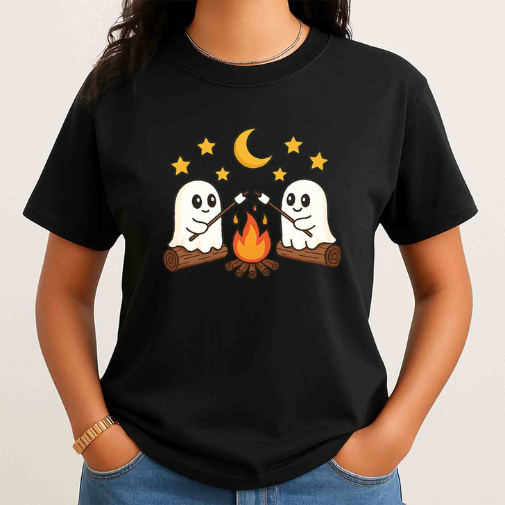 Cute Ghost Campfire Halloween Shirt Cozy Fall T-Shirt S-5XL