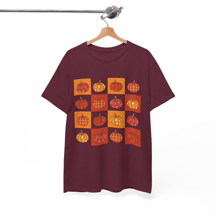 Retro Fall Pumpkins Shirt Vintage Checkered Autumn T-Shirt S-5XL
