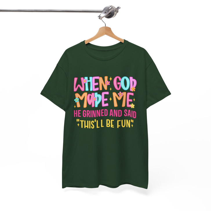 When God Made Me He Grinned Shirt Funny Christian Quote T-Shirt S-5XL