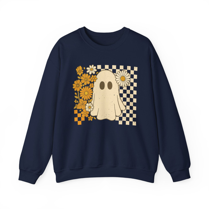 Checkered Ghost Halloween Sweatshirt Adult S-5XL