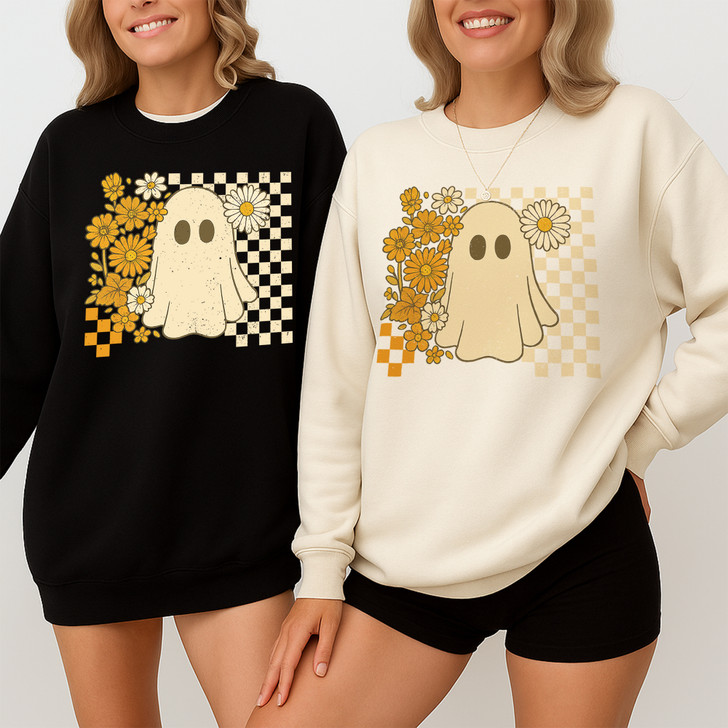 Checkered Ghost Halloween Sweatshirt Adult S-5XL