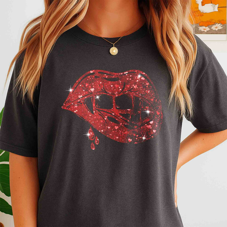 Vampire Lips Shirt Cute Halloween Gothic T-Shirt S-5XL