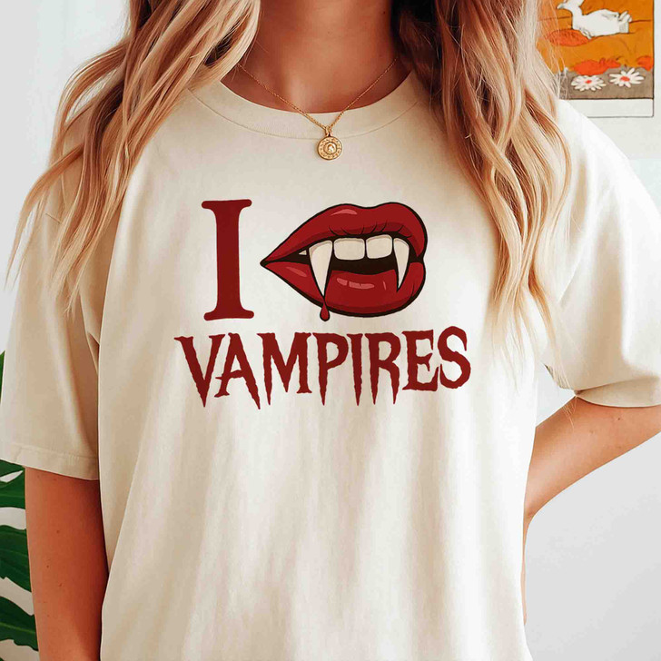 I Love Vampires Shirt Gothic Fang Lips T-Shirt S-5XL