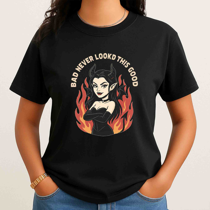 Bad Never Looked This Good Devil Girl Shirt Retro Gothic T-Shirt S-5XL