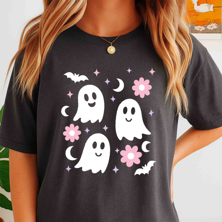 Cute Kawaii Ghost Halloween Shirt Adult T-Shirt S-5XL