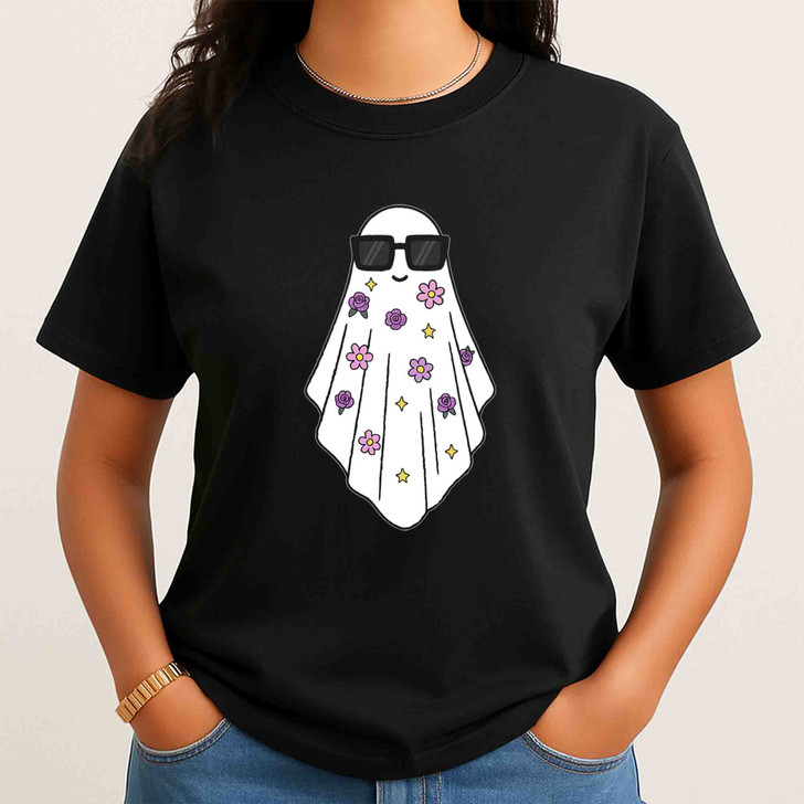 Floral Ghost Spooky Season Halloween Shirt Adult T-Shirt S-5XL