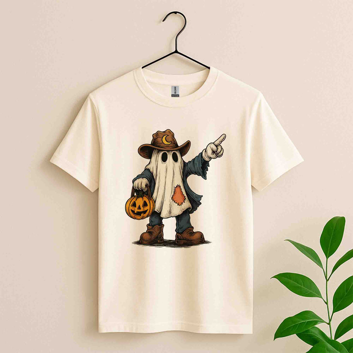 Retro Cowboy Ghost Halloween Shirt Western Adult T-Shirt S-5XL