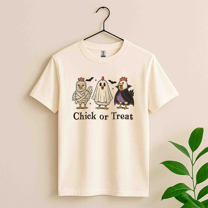 Funny Chicken Chick Or Treat Halloween Adult T-Shirt S-5XL