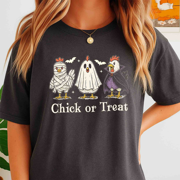 Funny Chicken Chick Or Treat Halloween Adult T-Shirt S-5XL