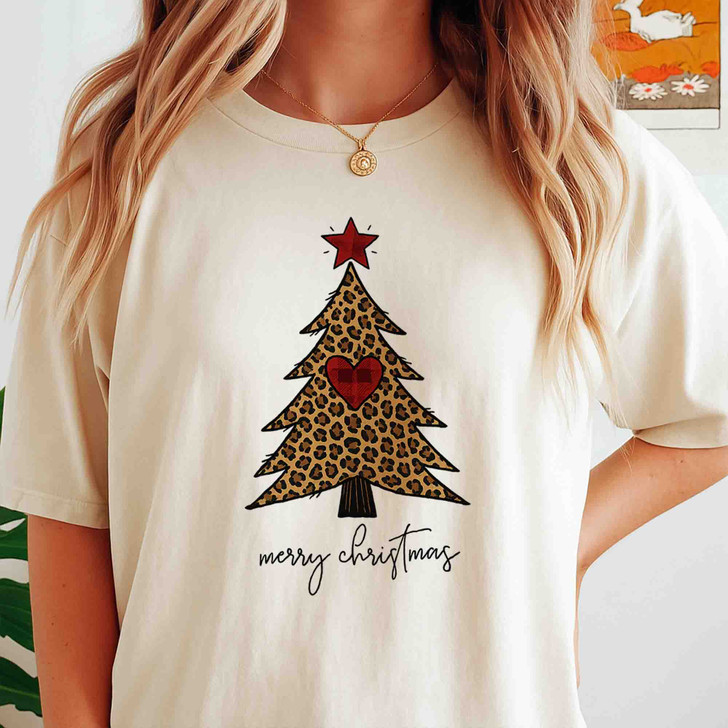 Christmas Tree Leopard Cozy Holiday Festive Shirt T-shirt S-5XL