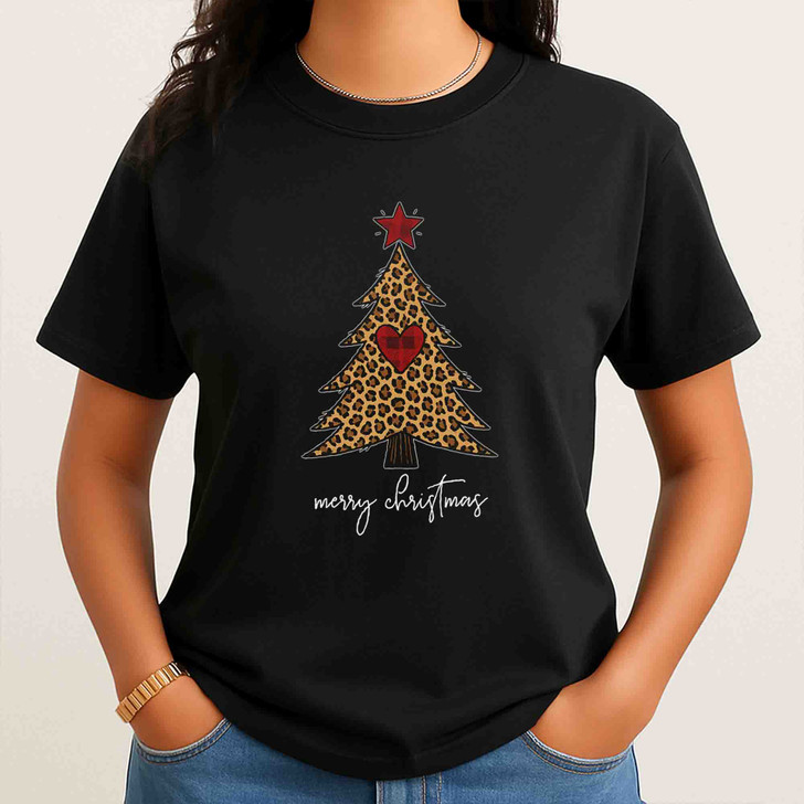 Christmas Tree Leopard Cozy Holiday Festive Shirt T-shirt S-5XL