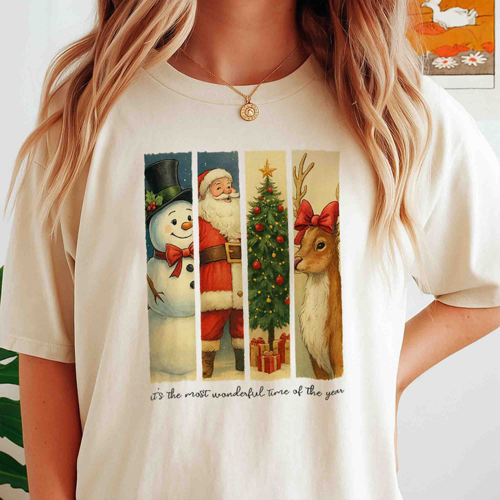 Retro Merry Christmas Pink Santa Claus Holiday Shirt T-shirt S-5XL