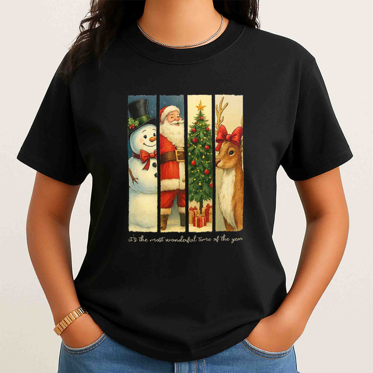 Retro Merry Christmas Pink Santa Claus Holiday Shirt T-shirt S-5XL