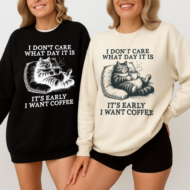 Cat Coffee Retro Sweatshirt Adult S-5XL