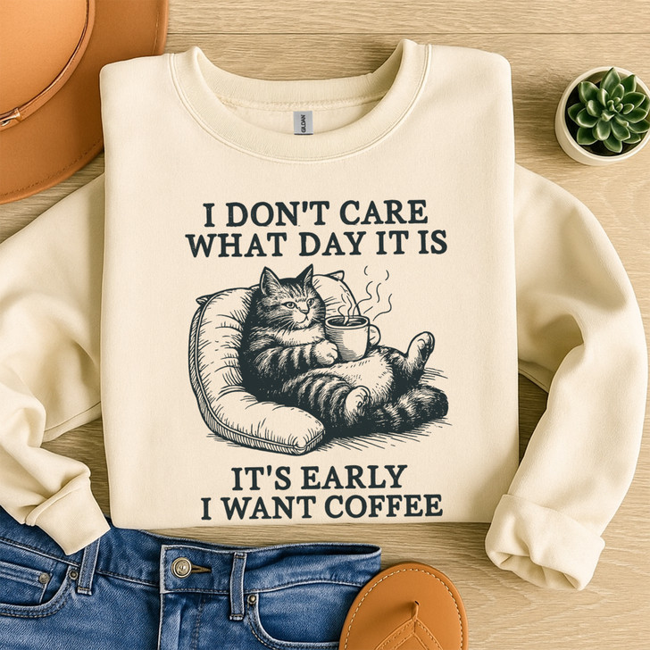Cat Coffee Retro Sweatshirt Adult S-5XL