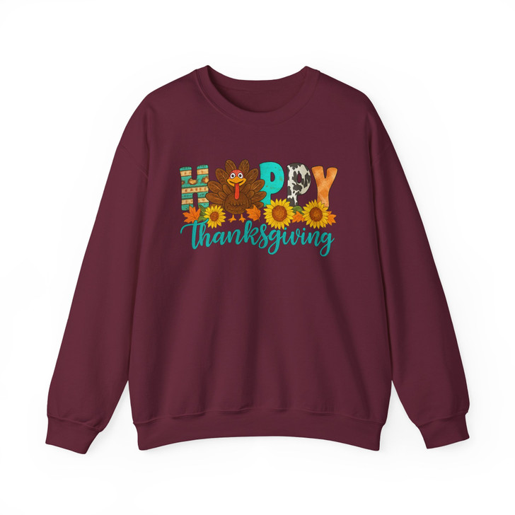 Happy Thanksgiving Cute Turkey Sweatshirt Adult S-5XL