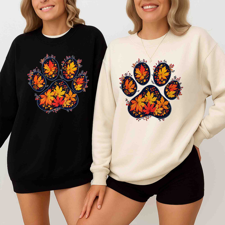 Autumn Leaves Dog Paw Fall Sweatshirt Adult S-5XL