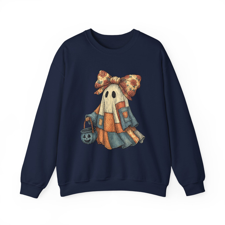Retro Halloween Blue Denim Ghost Sweatshirt Adult S-5XL