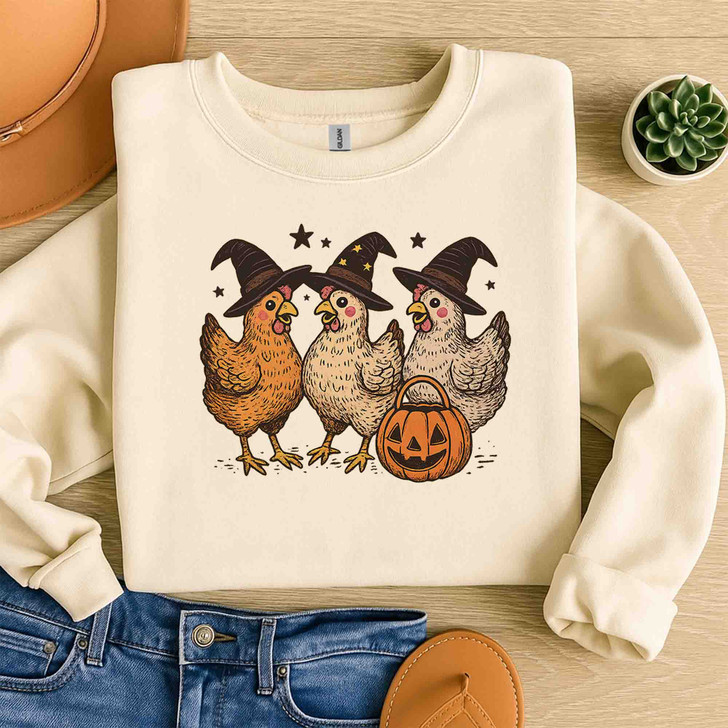 Pumpkin Chicken Retro Halloween Sweatshirt Adult S-5XL