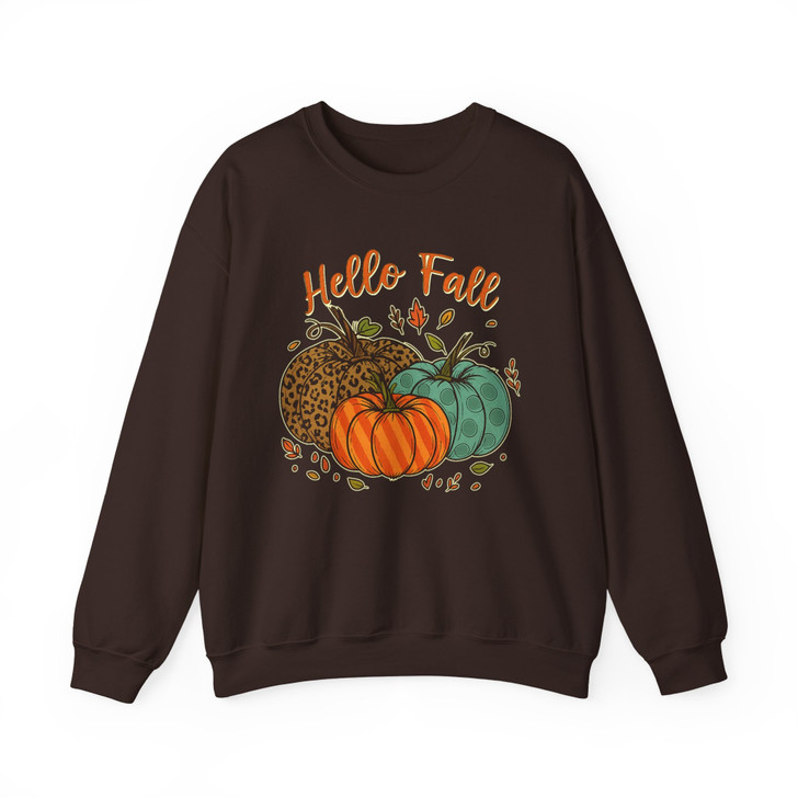 Hello Fall Shirt Cute Thanksgiving Family Outfit Autumn Sweatshirt S-5XL