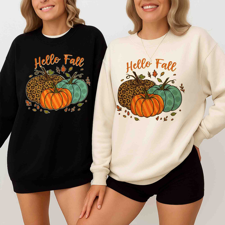Hello Fall Shirt Cute Thanksgiving Family Outfit Autumn Sweatshirt S-5XL