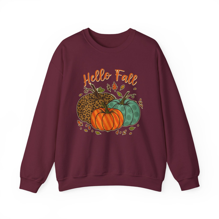 Hello Fall Shirt Cute Thanksgiving Family Outfit Autumn Sweatshirt S-5XL