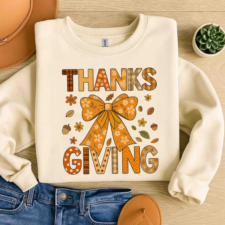 Thanksgiving Bow Shirt Cute Fall Family Matching Sweatshirt S-5XL