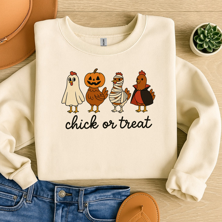 Chick Or Treat Halloween Shirt Funny Chicken Costume Sweatshirt S-5XL