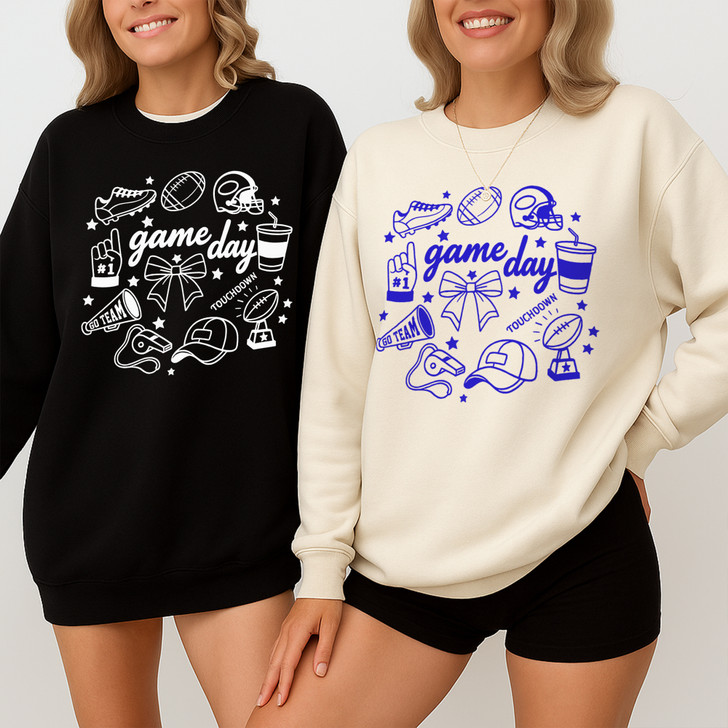Football Doodles Shirt Hand Drawn Game Day Sweatshirt S-5XL