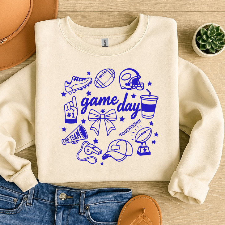 Football Doodles Shirt Hand Drawn Game Day Sweatshirt S-5XL