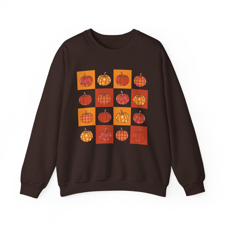 Retro Fall Pumpkins Shirt Vintage Checkered Autumn Sweatshirt S-5XL