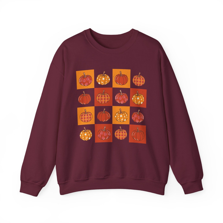 Retro Fall Pumpkins Shirt Vintage Checkered Autumn Sweatshirt S-5XL
